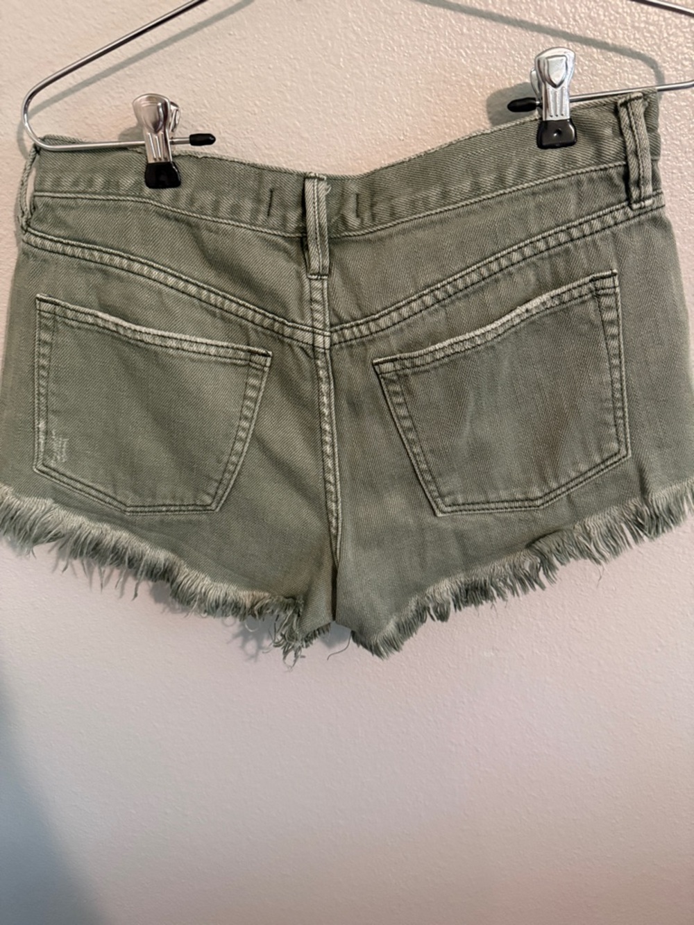 We The Free Olive Distressed Frayed Denim Shorts - Picture 5 of 7